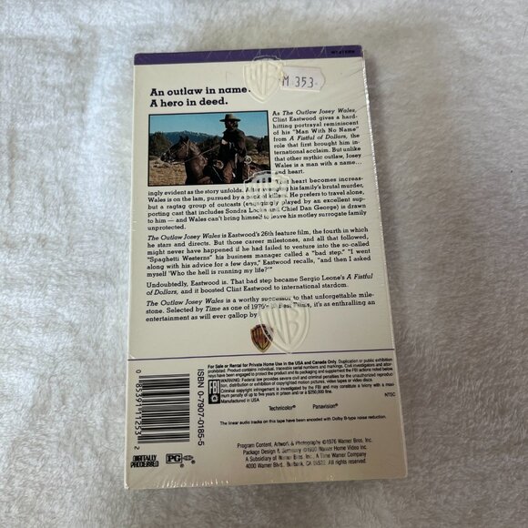 Clint Eastwood The Outlaw Josey Wales VHS Sealed Brand New Western WB Watermark - Picture 3 of 6